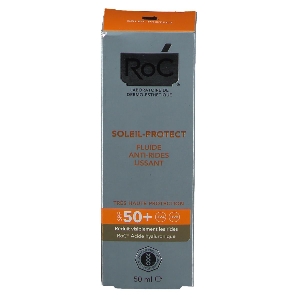 Confezione prodotto. RoC SOLAIL-PROTECT. SPF 50+. Riduce le rughe. 50 ml.
