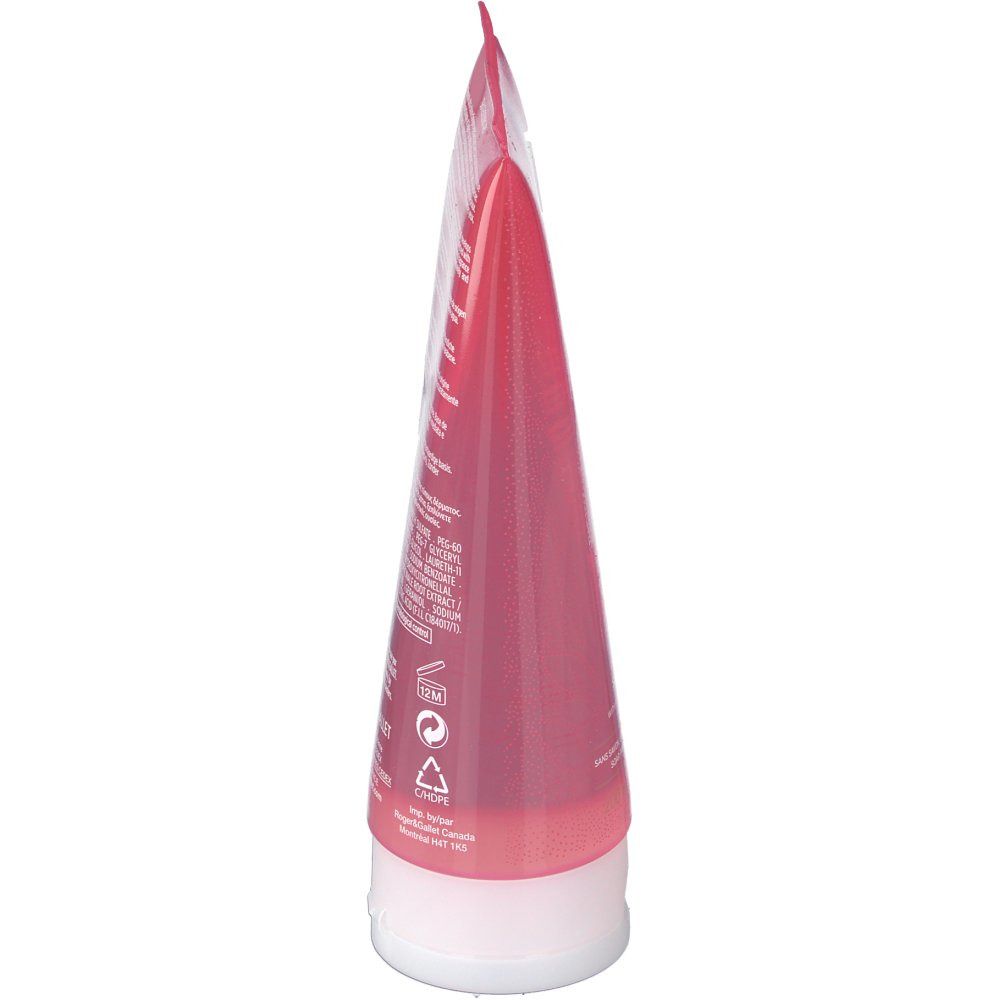 Tubo rosso, vista laterale. Tappo bianco. Testo sul tubo. Confezione trasparente.