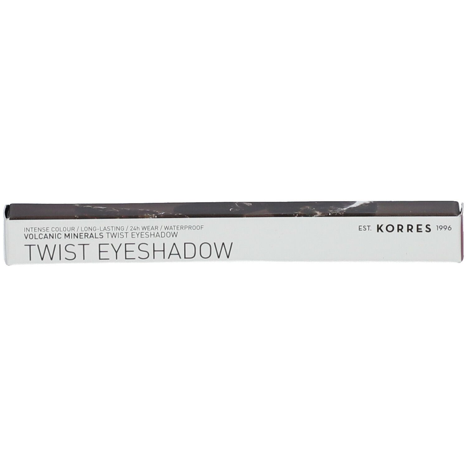 Confezione. Scritta: Intense Colour, 24h Wear, Waterproof, Twist Eyeshadow, KORRES 1996.