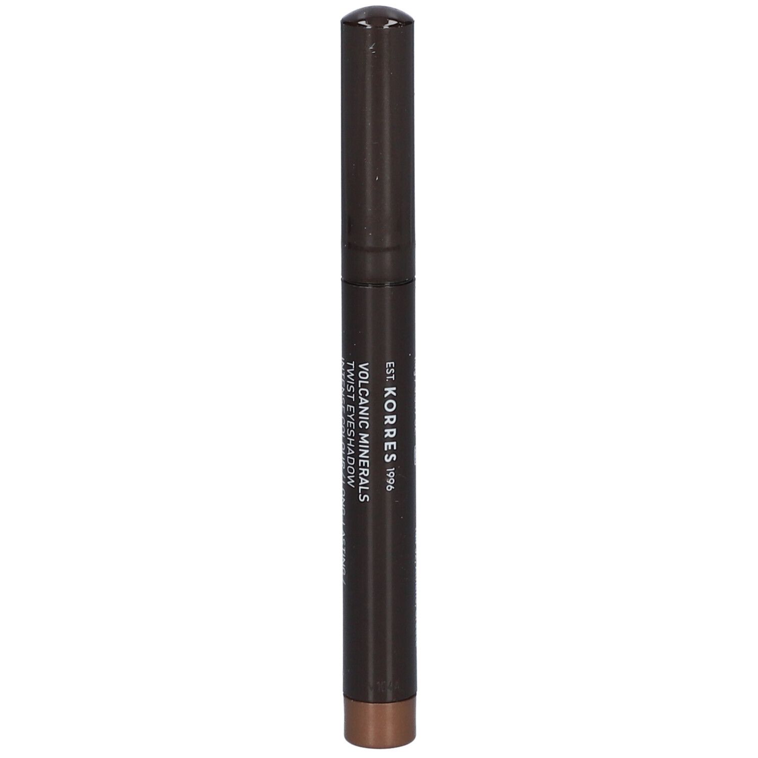 Matita ombretto marrone. Scritta: KORRES 1996, Volcanic Minerals Twist Eyeshadow.