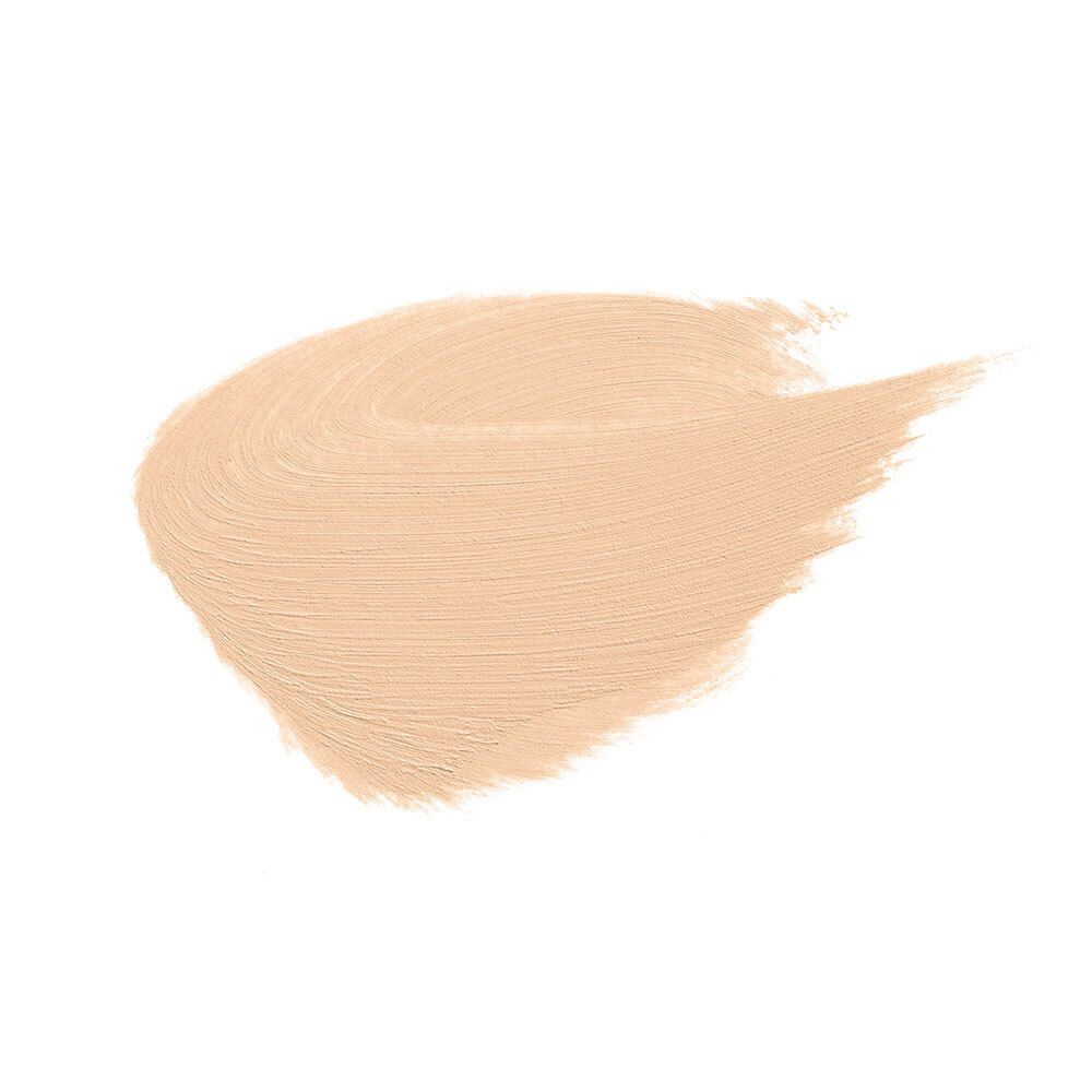 Campione di make-up chiaro su sfondo bianco. Texture visibile.