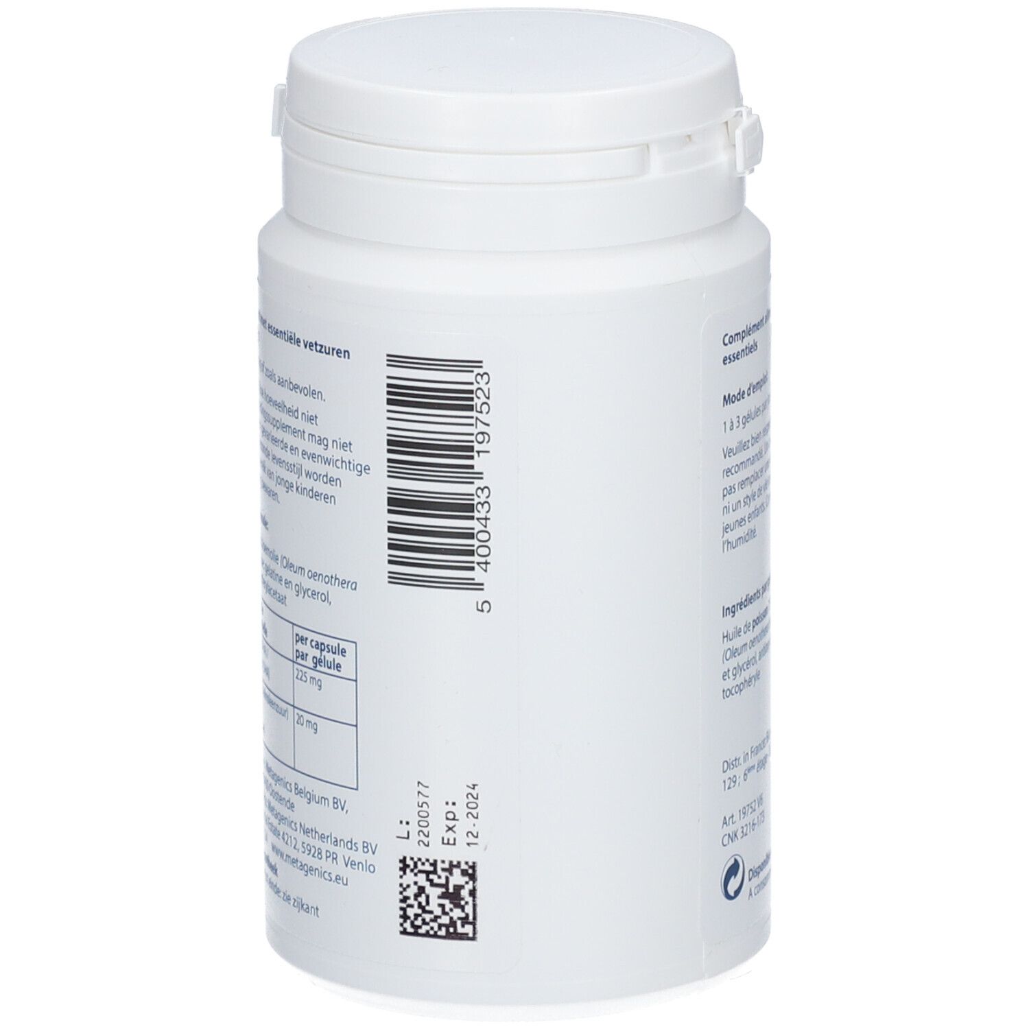 Donna con occhi chiusi, fiori sul petto. Testo: Science you can feel. Logo Metagenics. Testo: #1 CHOIX des médecins et pharmaciens.