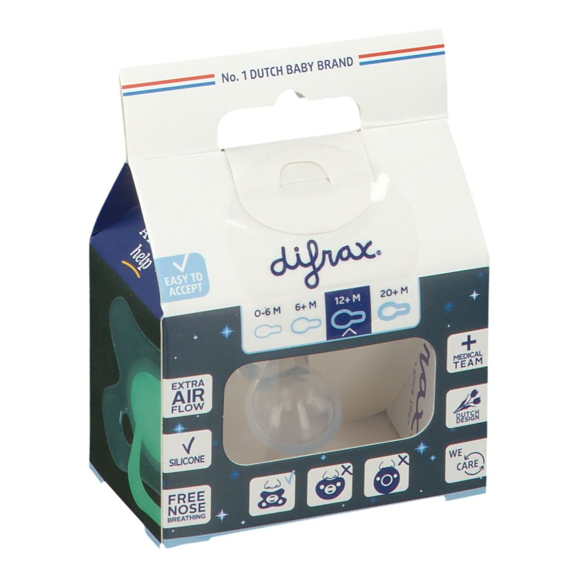 Difrax® Ciuccio Natural Glow in the Dark 12+ Mesi