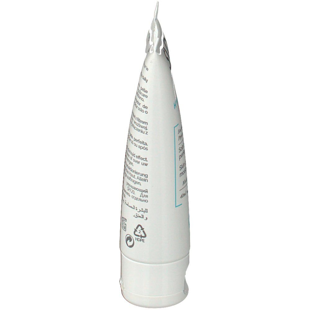 Vista laterale del tubo SVR HYDRALIANE BB Creme SPF20 Medium. Tubo bianco con testo. Contiene 40ml.