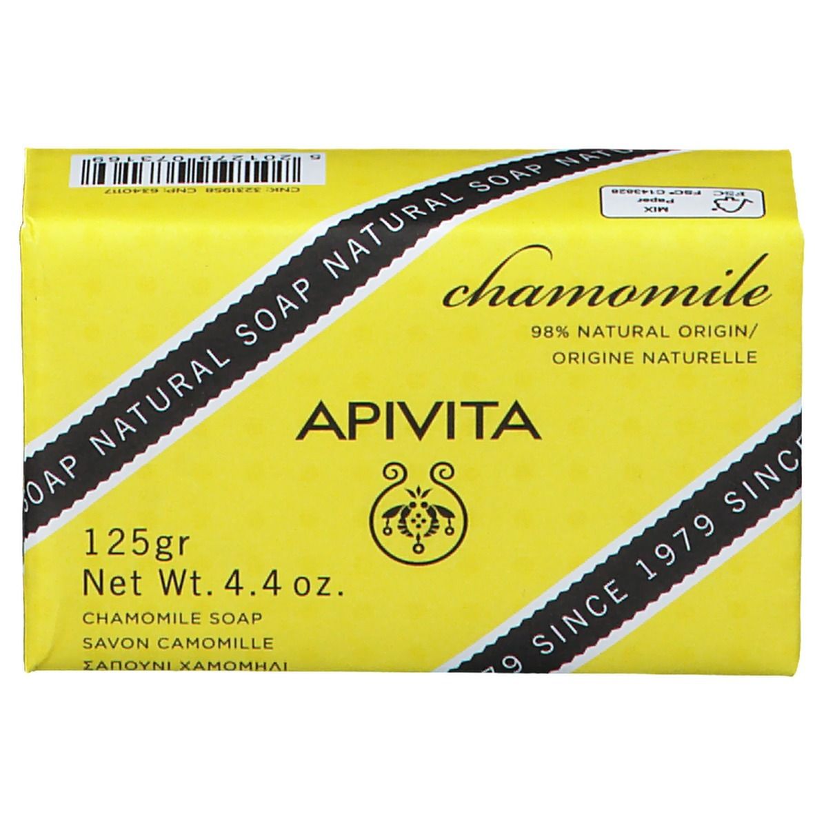 Sapone API VITA alla camomilla, confezione da 125g. 98% di origine naturale.