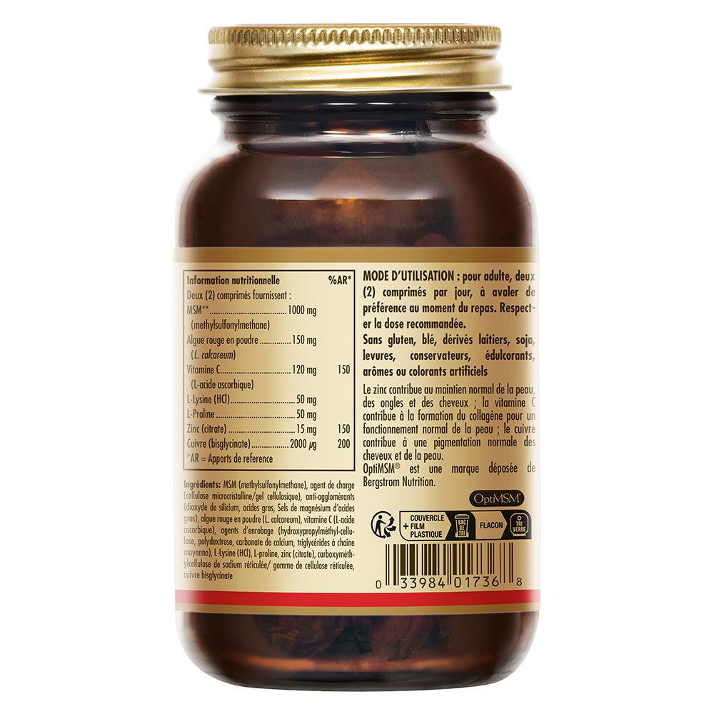 Primo piano del retro del flacone. Informazioni sugli ingredienti e sull'uso. Testo in francese.