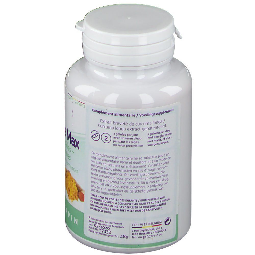 Retro del flacone bianco. Contiene informazioni sugli ingredienti e il dosaggio. Logo Leppin e numero di lotto.