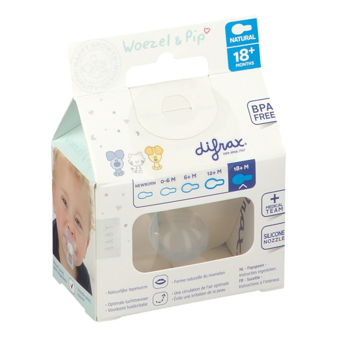 Difrax Pacifier Natural Woezel&Pip +18M