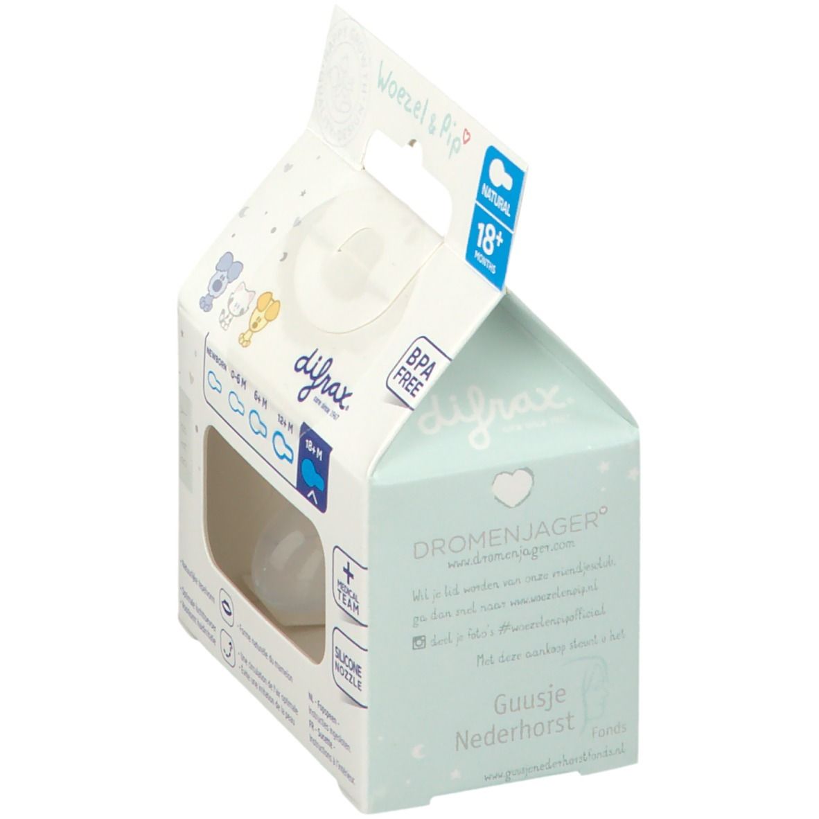 Difrax Pacifier Natural Woezel&Pip +18M