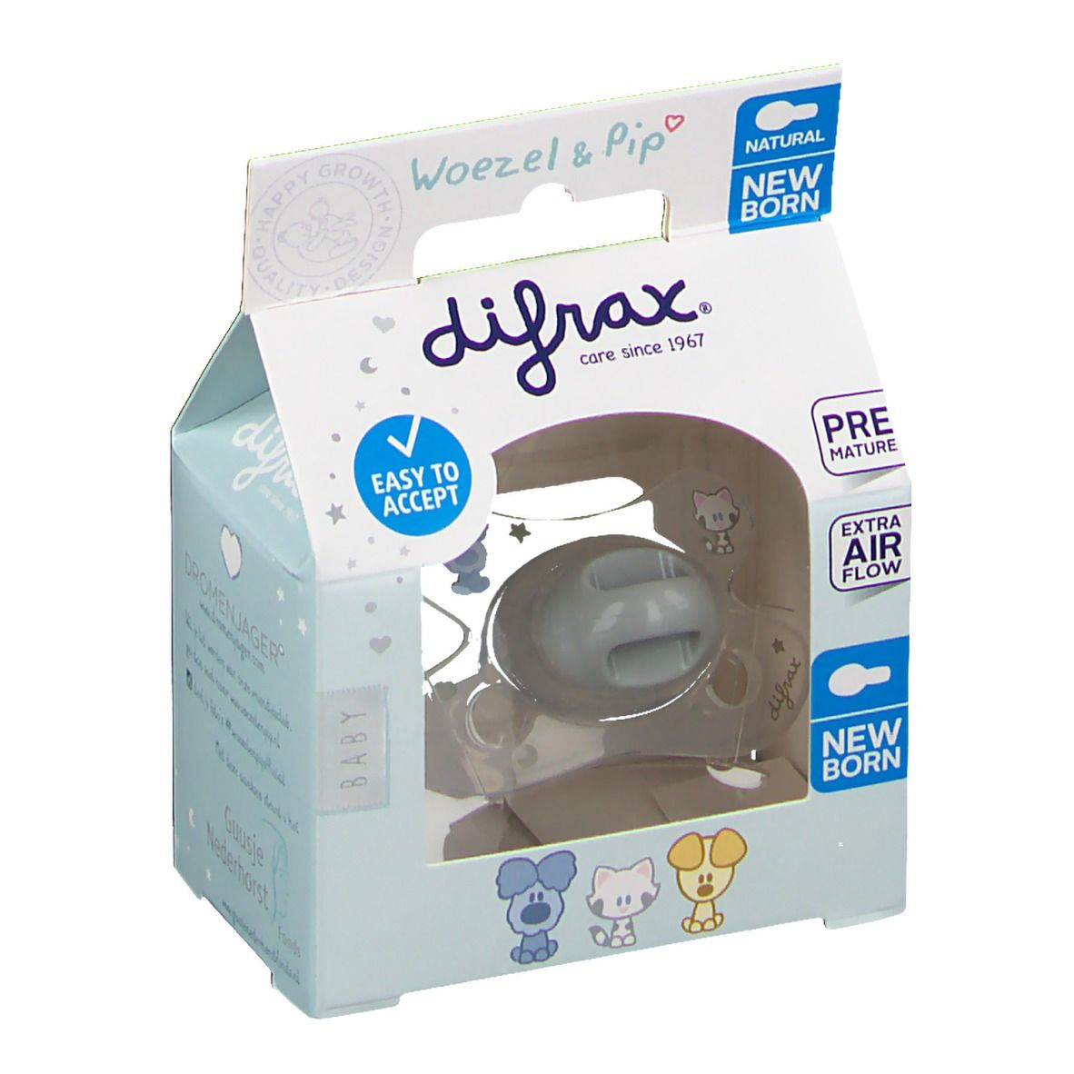 Difrax Pacifier Natural Woezel&Pip -2/+2 M