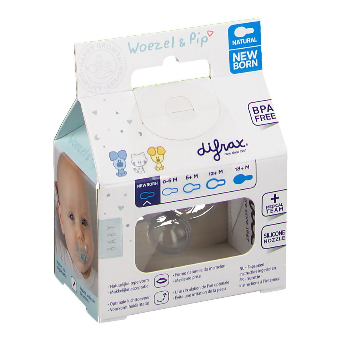 Difrax Pacifier Natural Woezel&Pip -2/+2 M