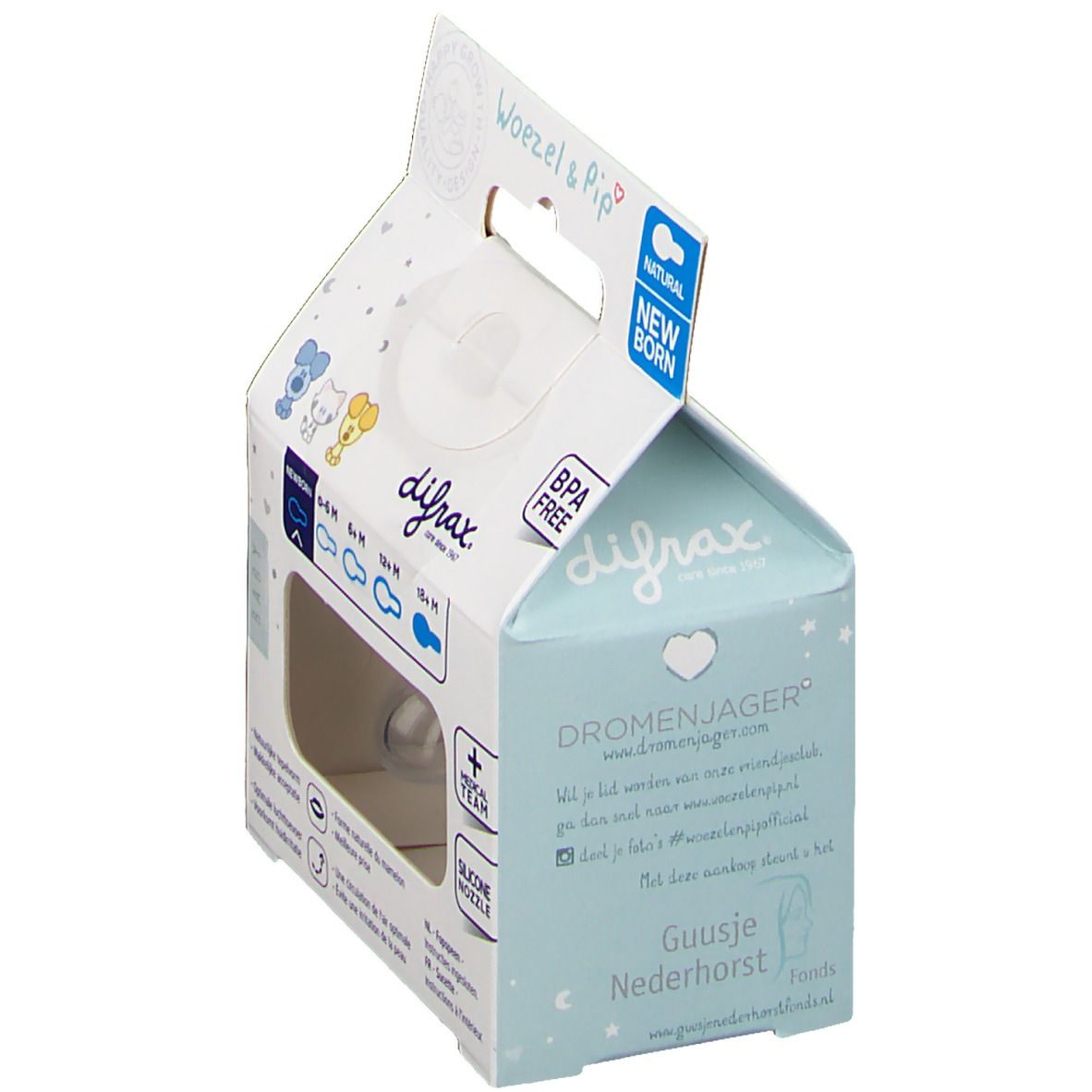 Difrax Pacifier Natural Woezel&Pip -2/+2 M