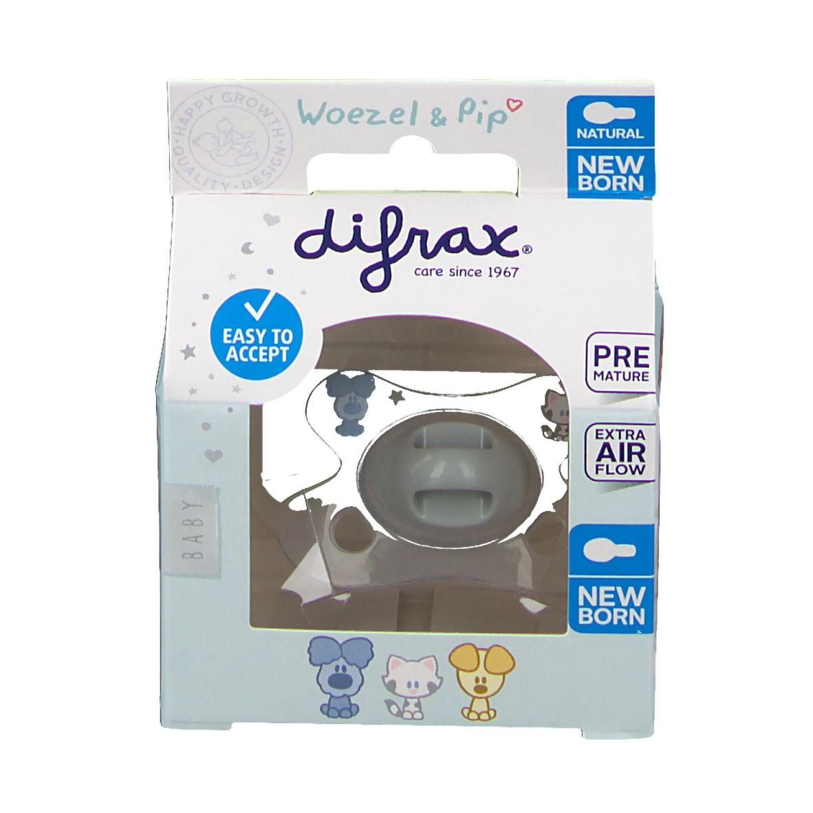 Difrax Pacifier Natural Woezel&Pip -2/+2 M