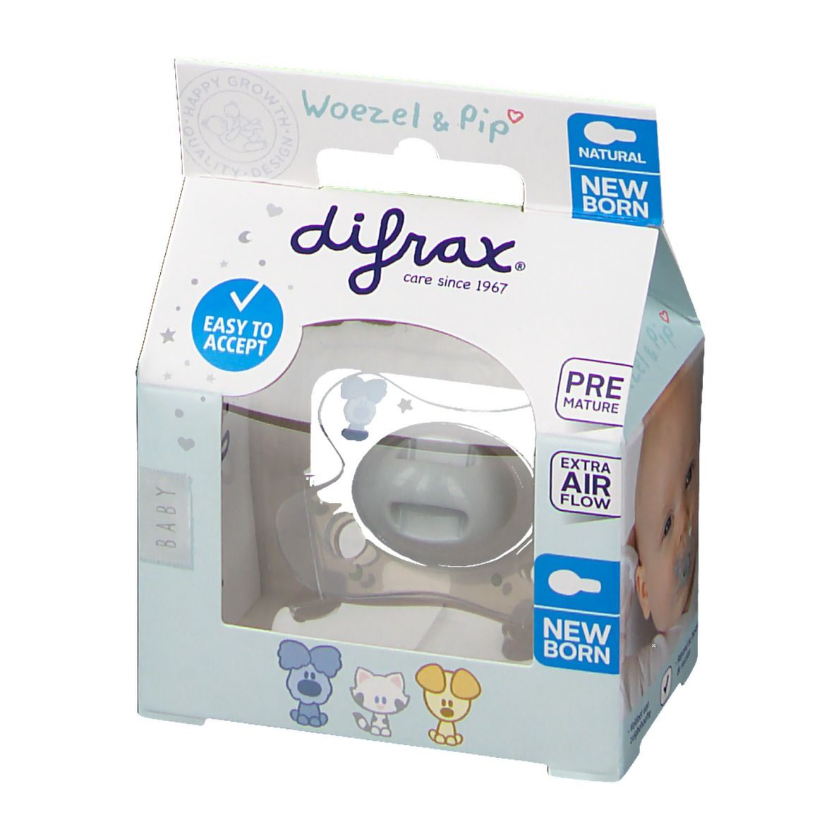 Difrax Pacifier Natural Woezel&Pip -2/+2 M