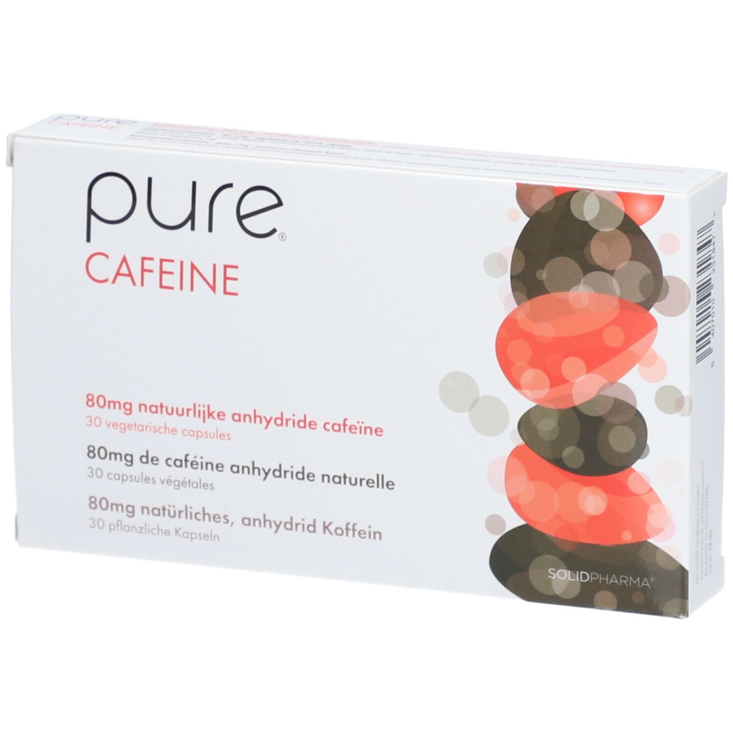 Scatola bianca "pure CAFFEINE". Contiene capsule. Stampe multilingue.
