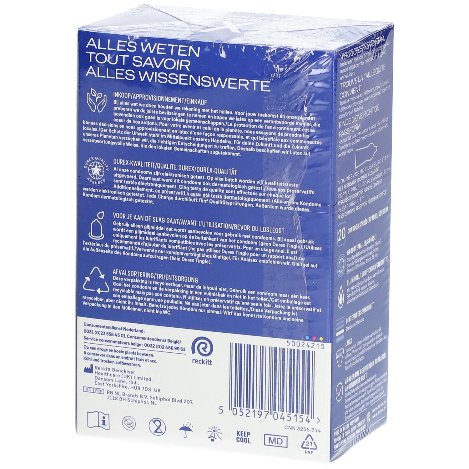 Retro della scatola blu Durex® Originals Classic Natural. Informazioni.