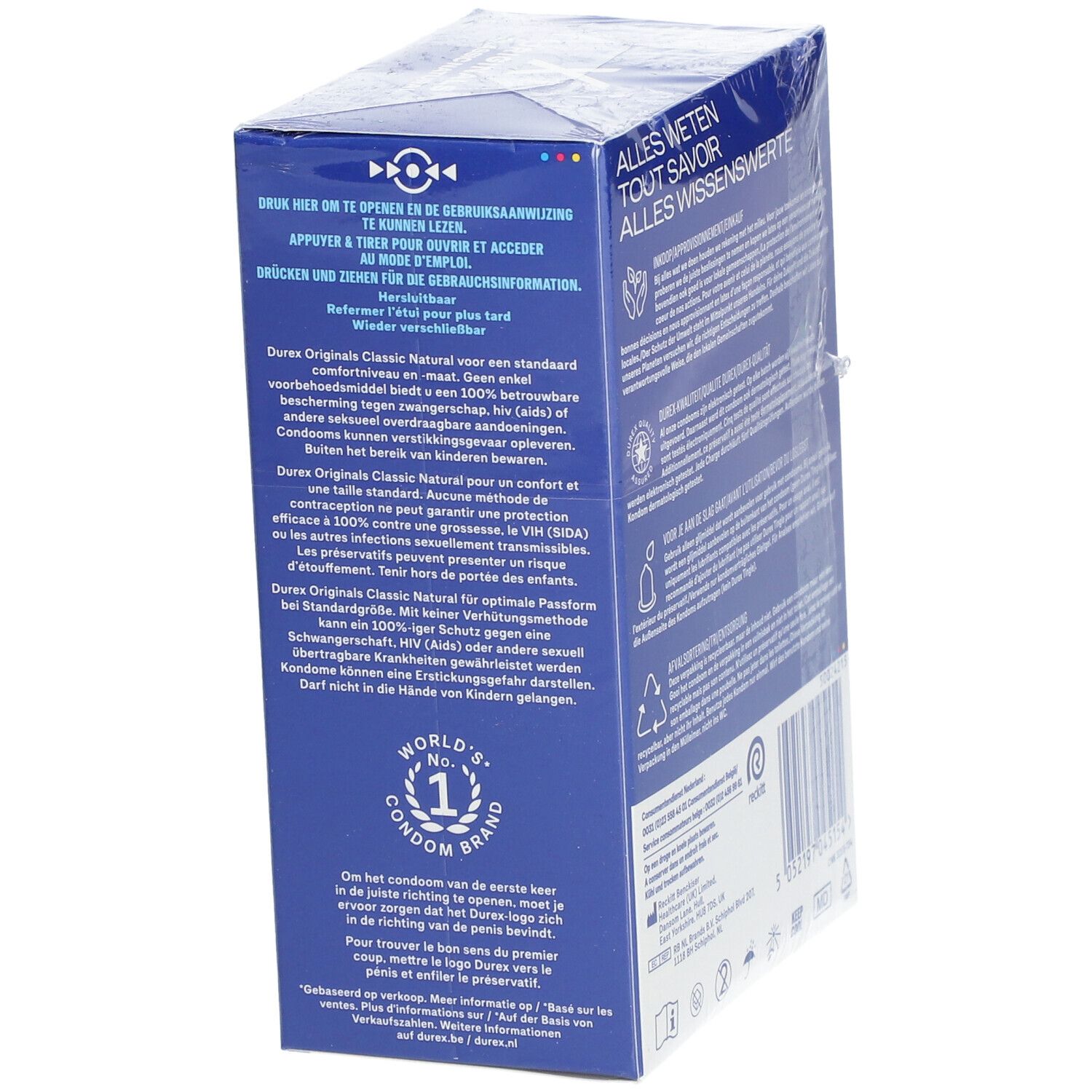 Retro della scatola blu Durex® Originals Classic Natural. Informazioni.