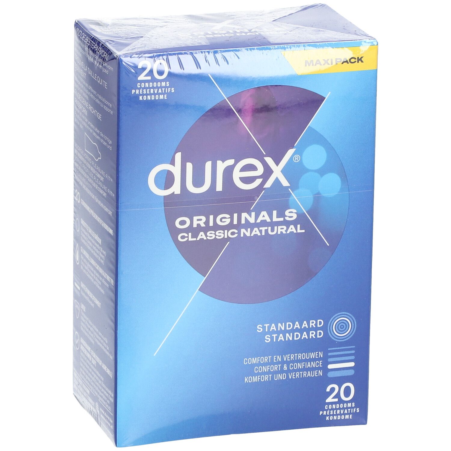 Scatola blu Durex® Originals Classic Natural. 20 preservativi. Standard.