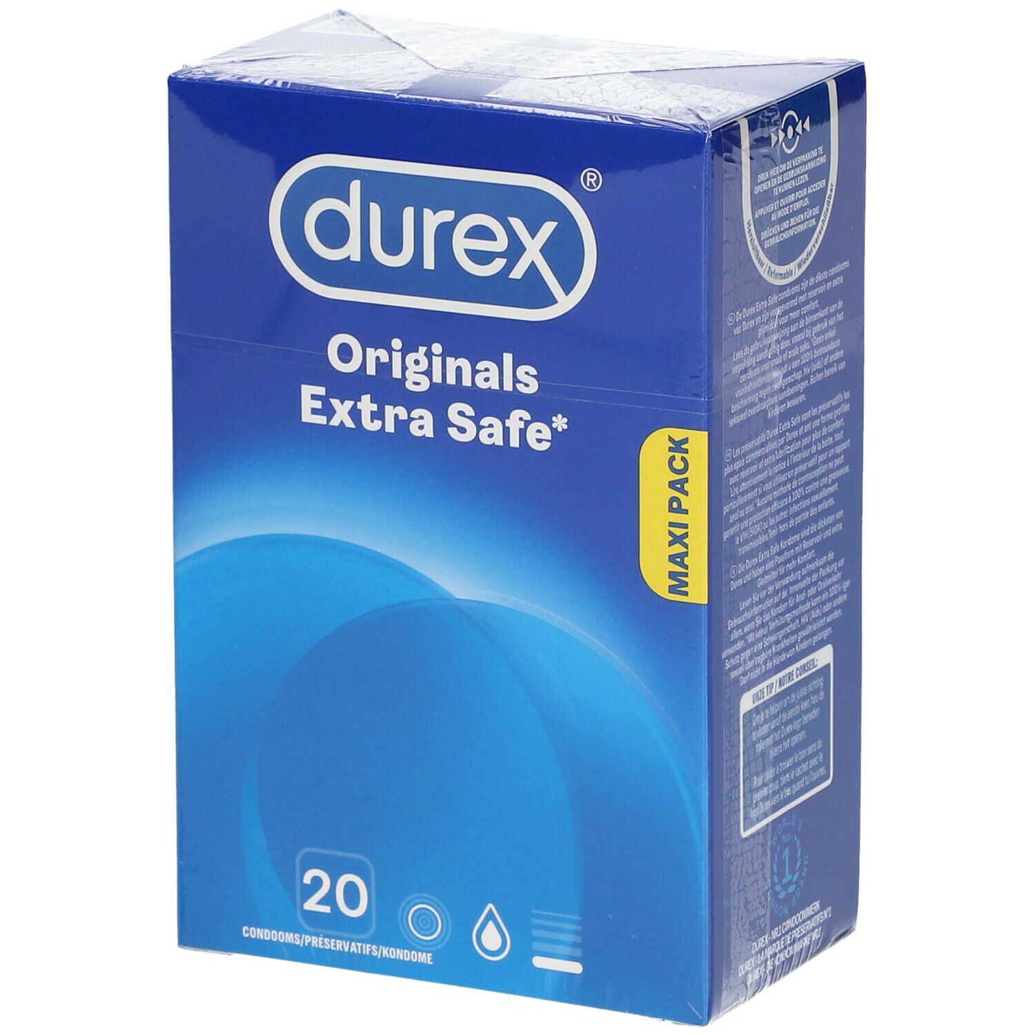 Confezione Durex Originals Extra Safe, 20 preservativi. Confezione Maxi Pack.