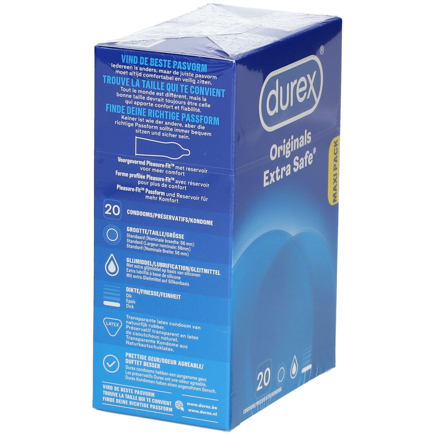 Confezione Durex Originals Extra Safe, 20 preservativi. Confezione Maxi Pack.