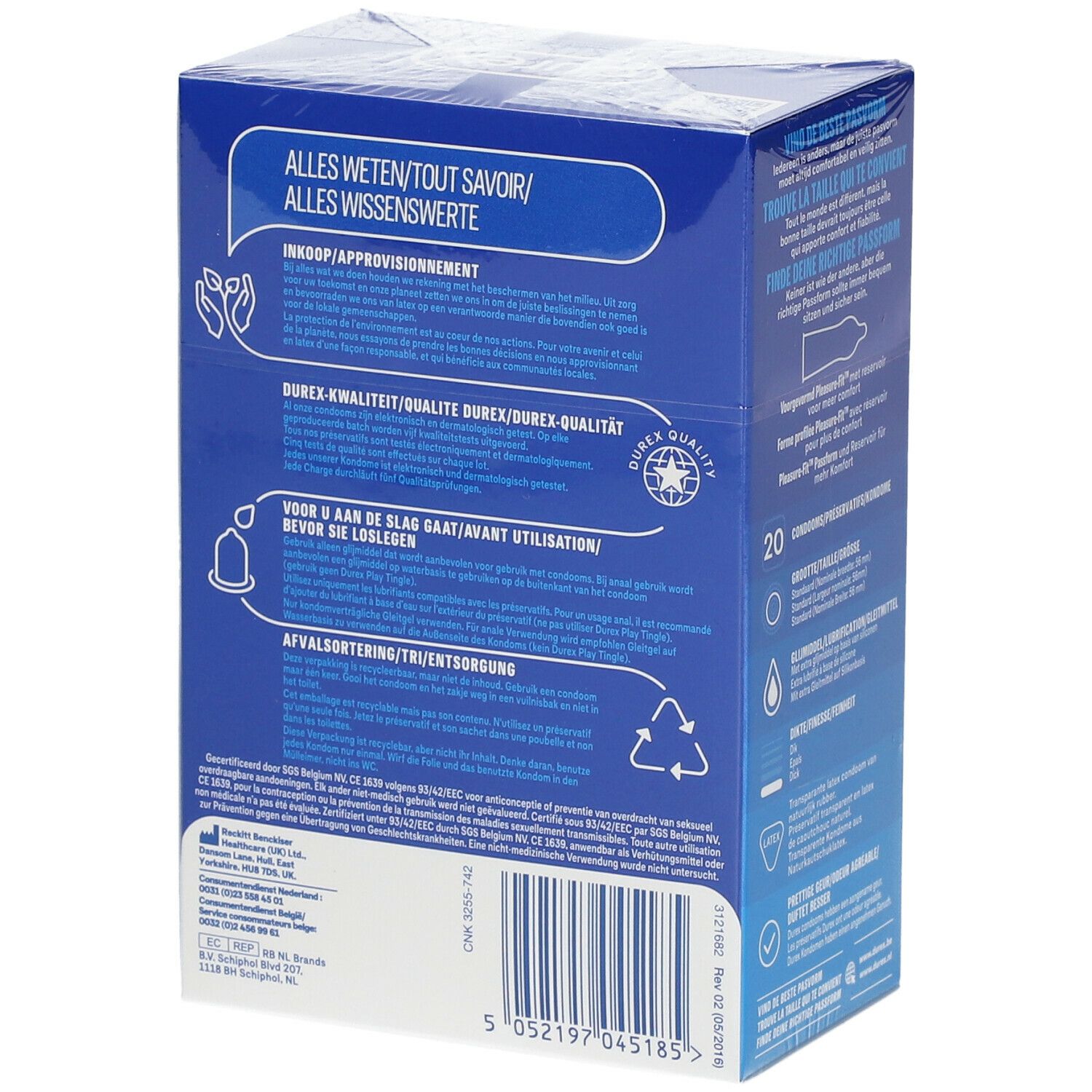 Confezione Durex Originals Extra Safe, 20 preservativi. Confezione Maxi Pack.