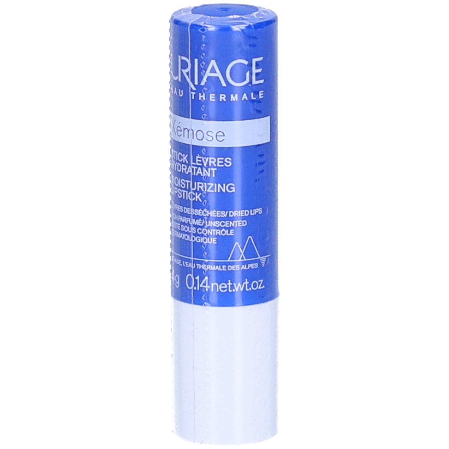 Stick labbra blu. URIAGE Xémose Stick Lèvres Hydratant. 4g. 0,14 oz. Parte bianca.