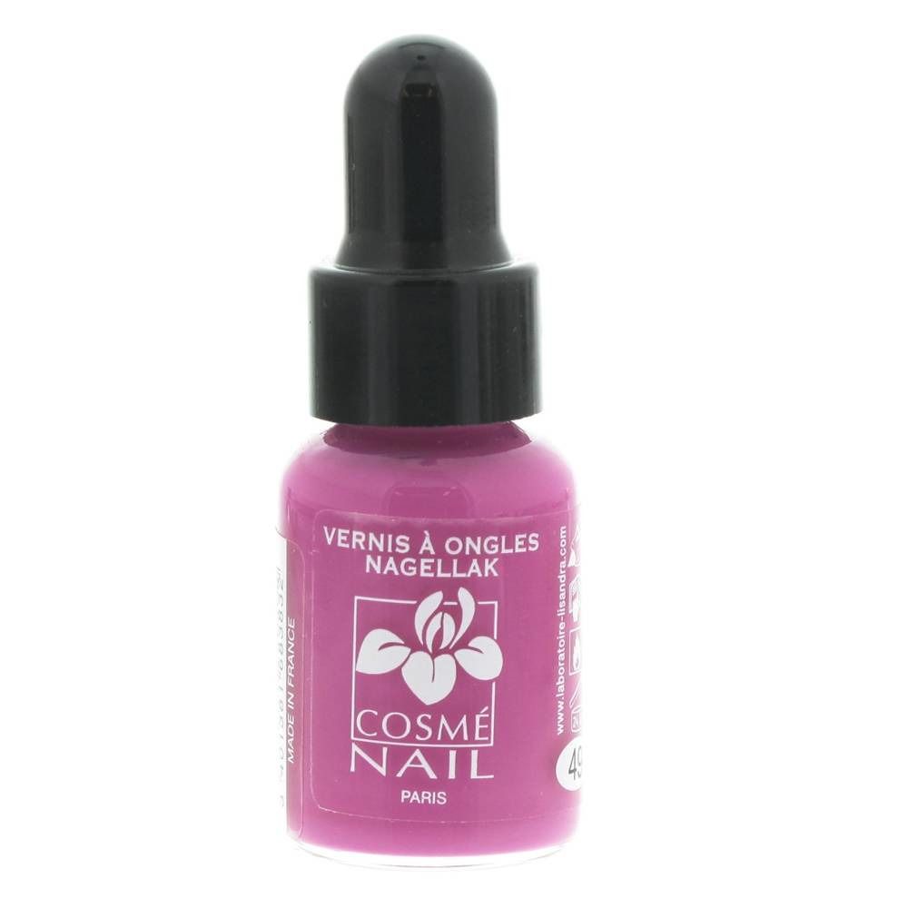 Flacone di smalto per unghie Persisch Pink. Tappo nero con applicatore. Marchio: Cosmé Nail. Scritta: Vernis à Ongles Nagellak.