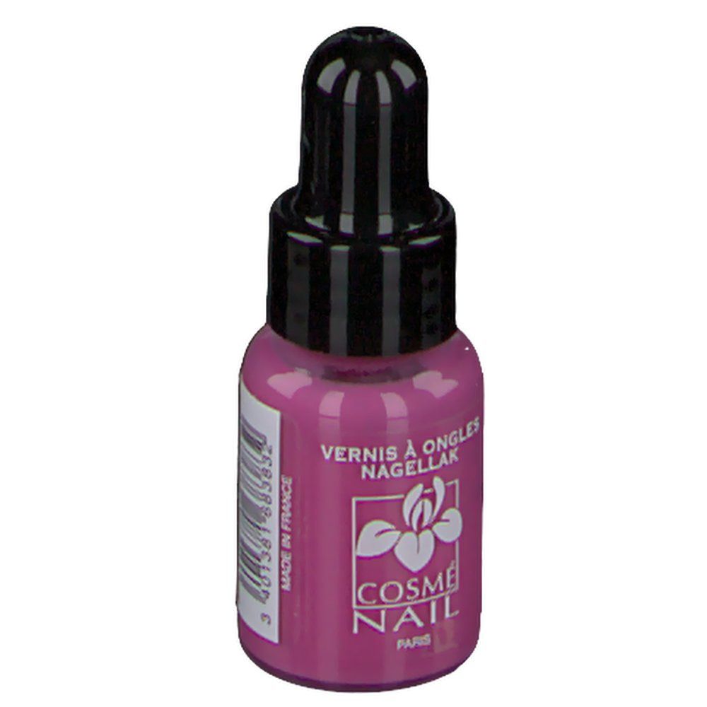 Flacone di smalto per unghie Persisch Pink. Tappo nero. Scritta: Vernis à Ongles Nagellak. Marchio: Cosmé Nail. Prodotto in Francia.