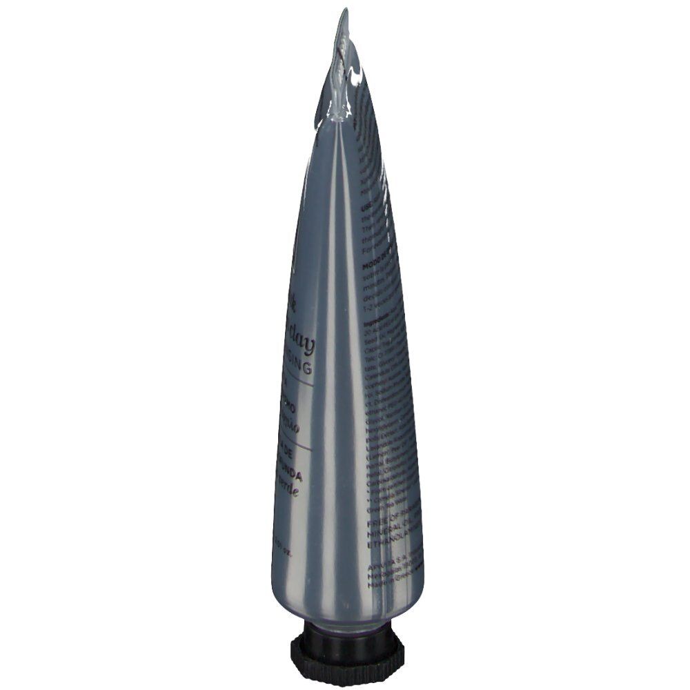 Tubo argentato, affusolato. Tappo nero. Scritta illeggibile. Retro con testo.