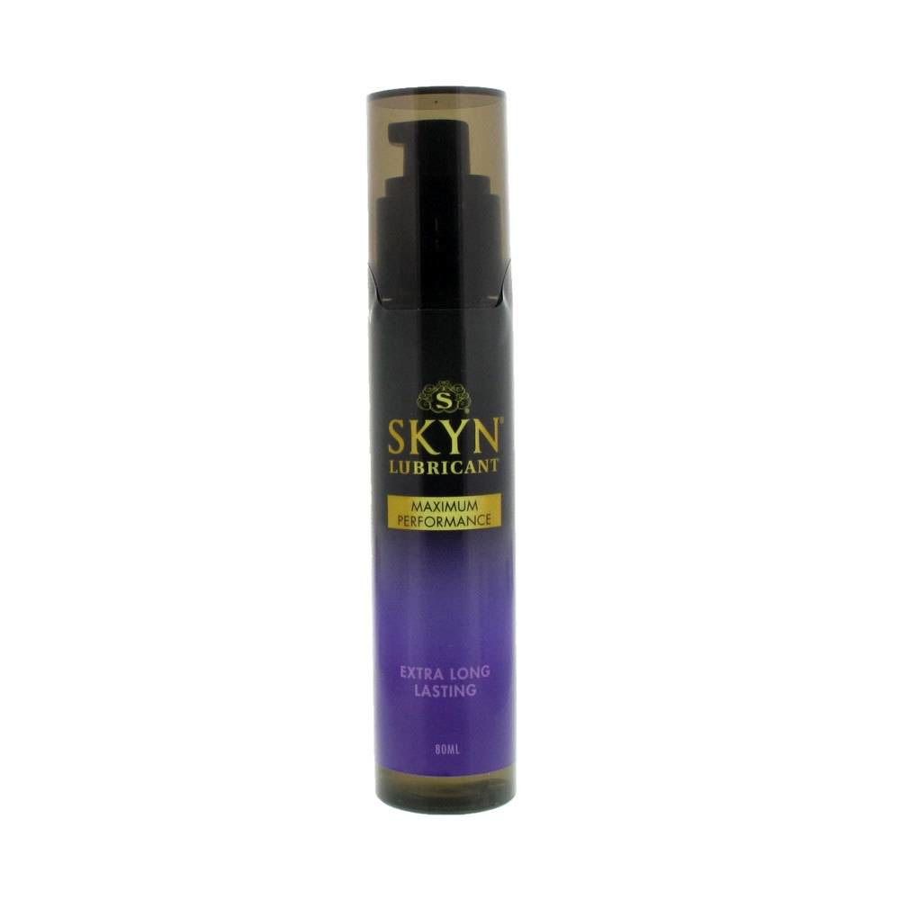 Flacone con dosatore nero. Scritta SKYN LUBRICANT, sotto MAXIMUM PERFORMANCE e EXTRA LONG LASTING. 80ml.