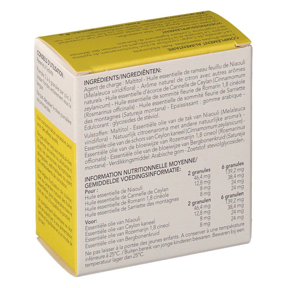 Confezione di Arko Essentiel, con dettagli ingredienti e valori nutrizionali. Contiene 20 granulés.