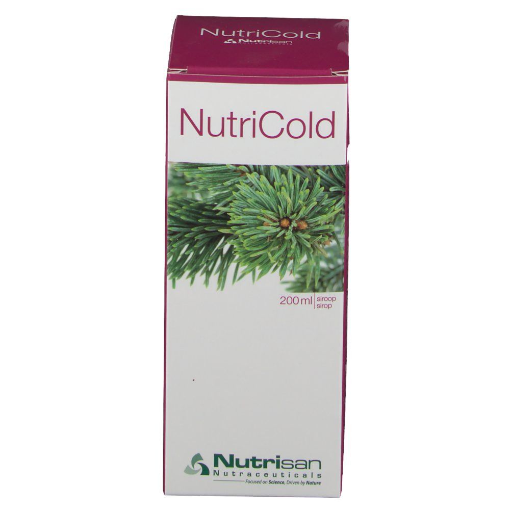 Confezione NutriCold con logo e immagine di ramo di pino. Contenuto 200 ml. Nome e marchio visibili.