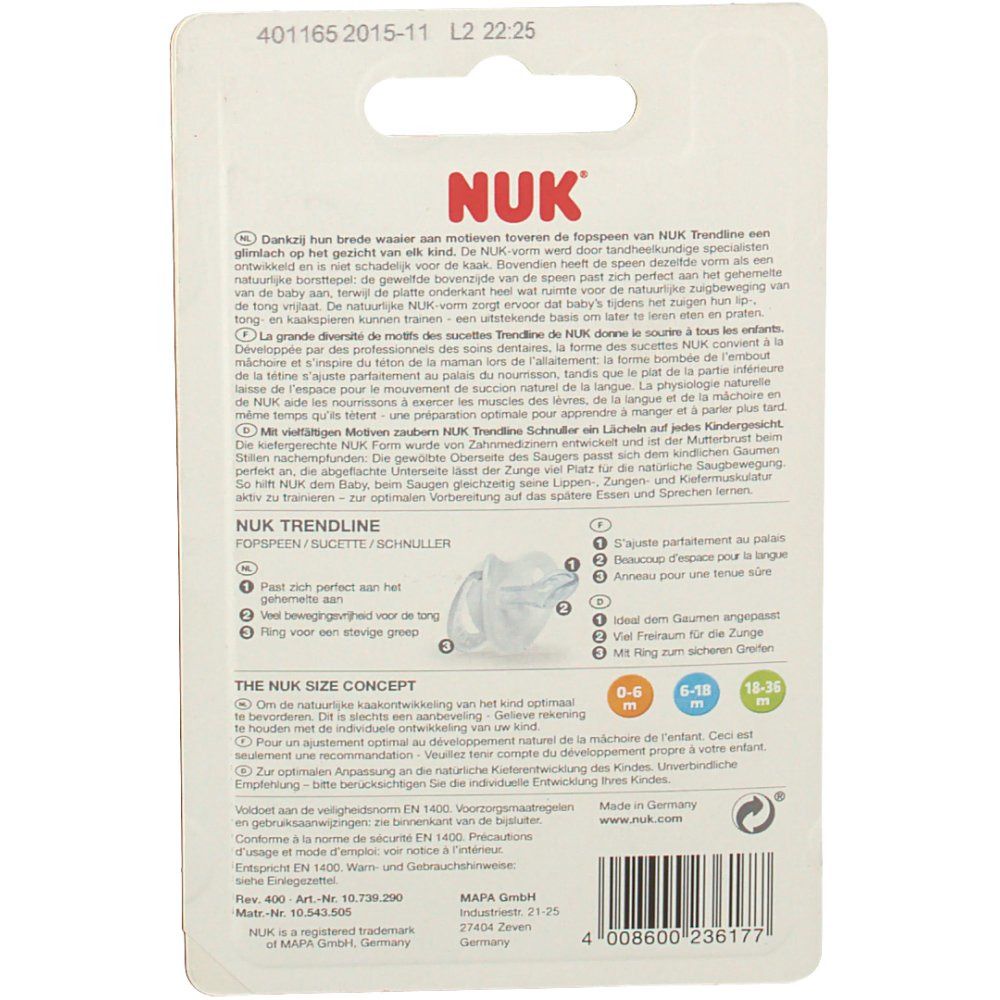 Nuk Pacifier Trendline White 18-36 Months