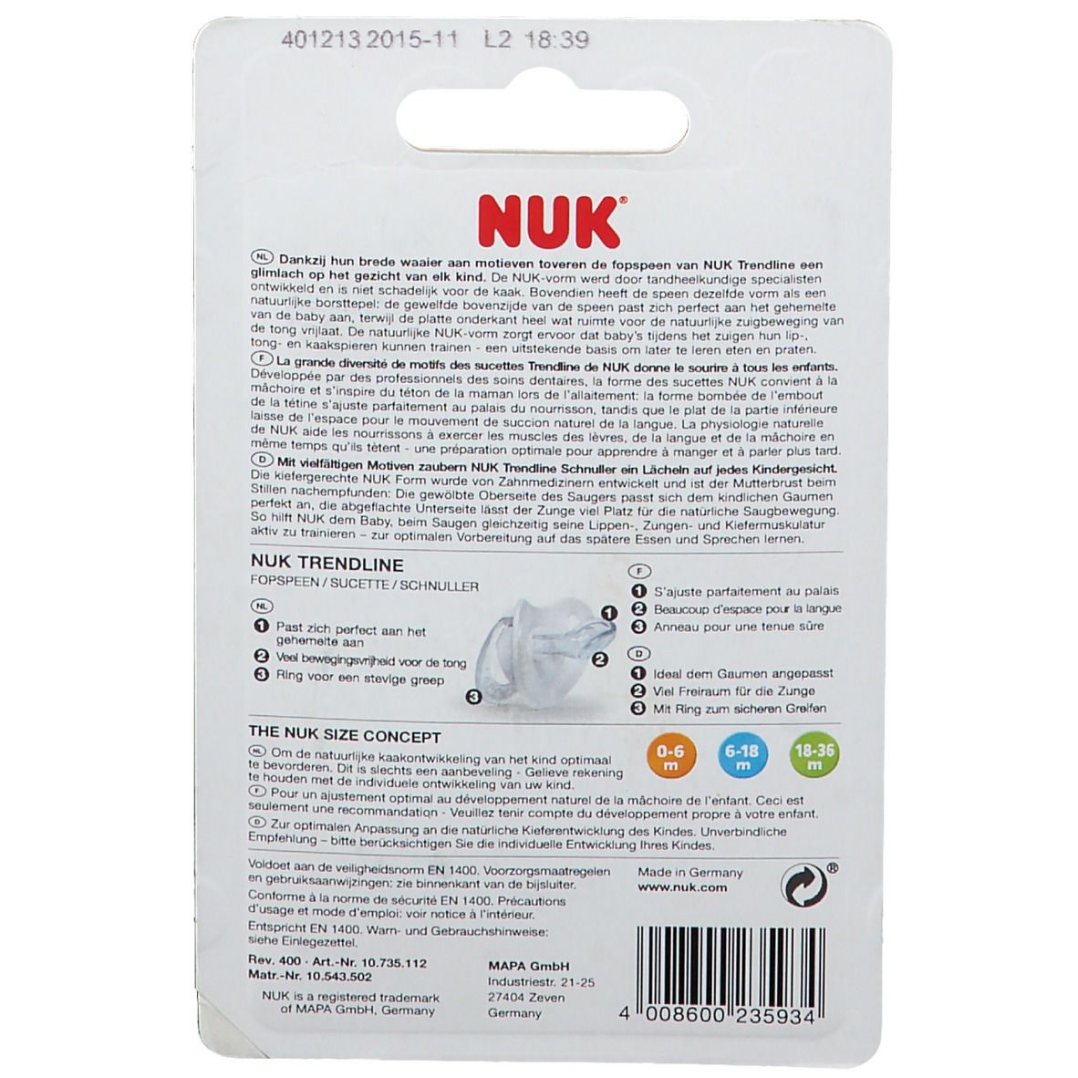 Nuk Pacifier Trendline Light Blue 6-18 Months