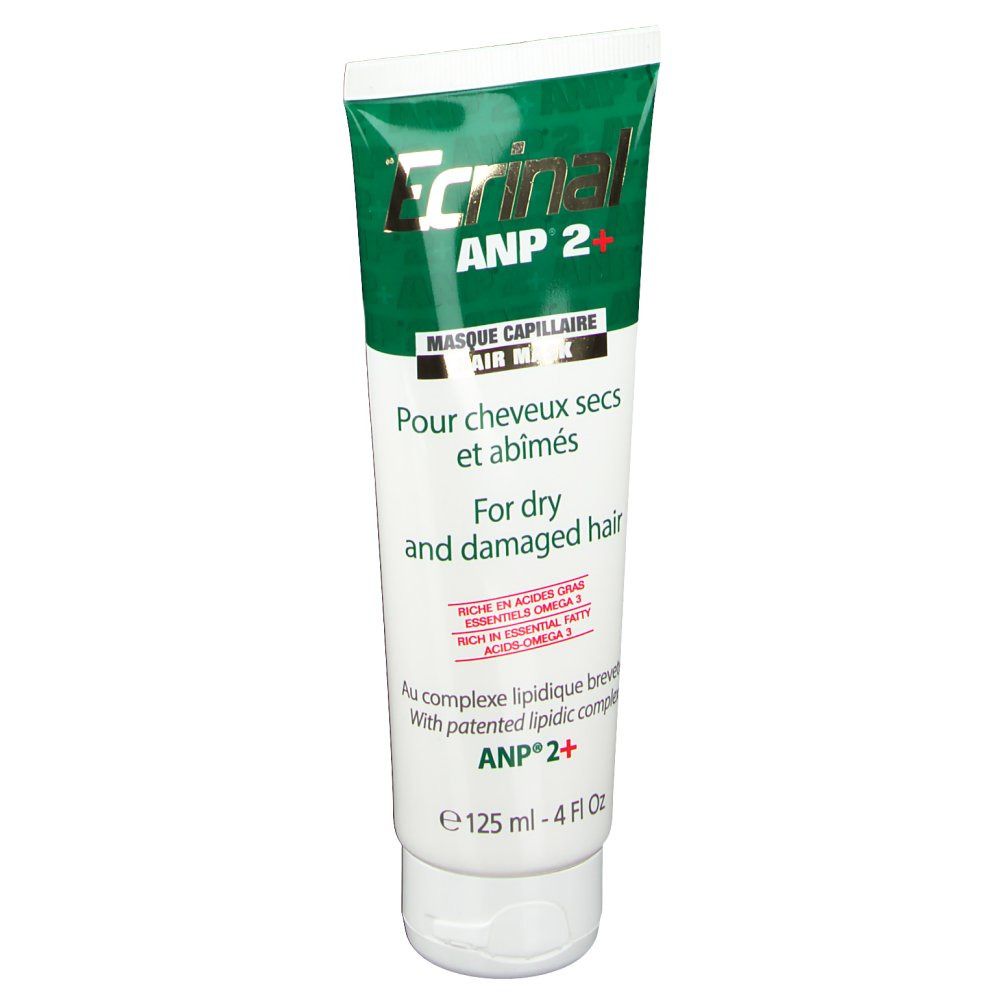 Tubo di maschera per capelli Ecrinal ANP 2+. Parte anteriore con nome e descrizione del prodotto. Per capelli secchi e danneggiati. 125 ml.