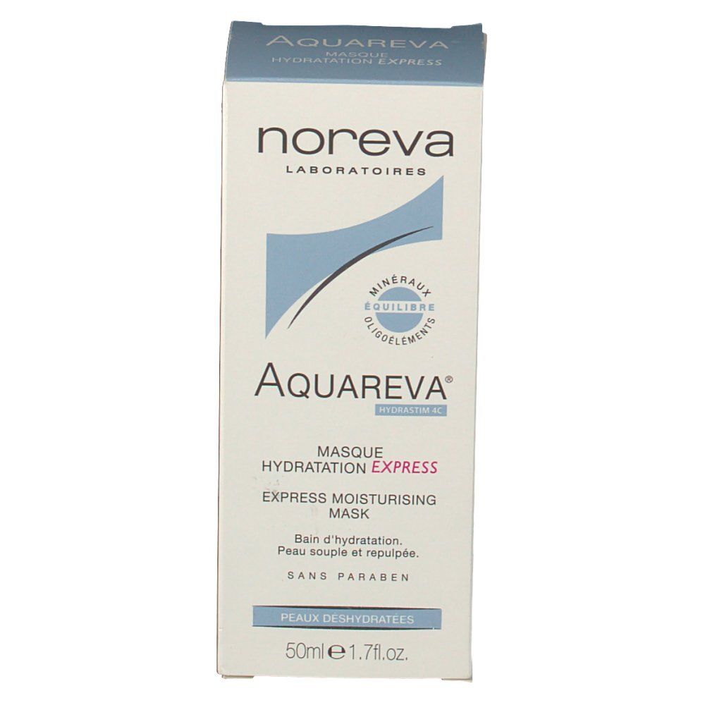 Confezione bianca con stampa del prodotto. "Noreva" in alto. Sotto "Aquareva" e nome del prodotto. Volume in basso.