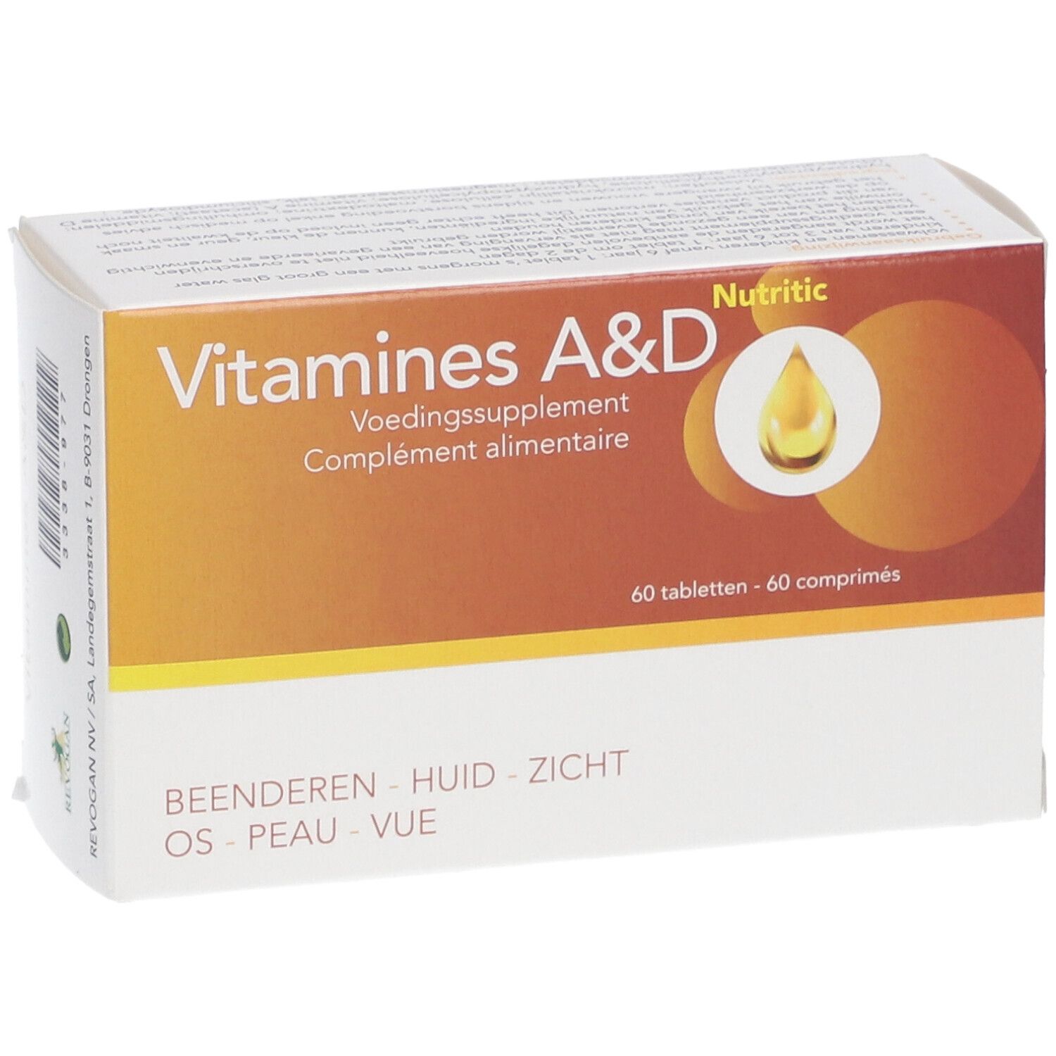 Scatola di Vitamine A&D, integratore alimentare. Contiene 60 compresse.