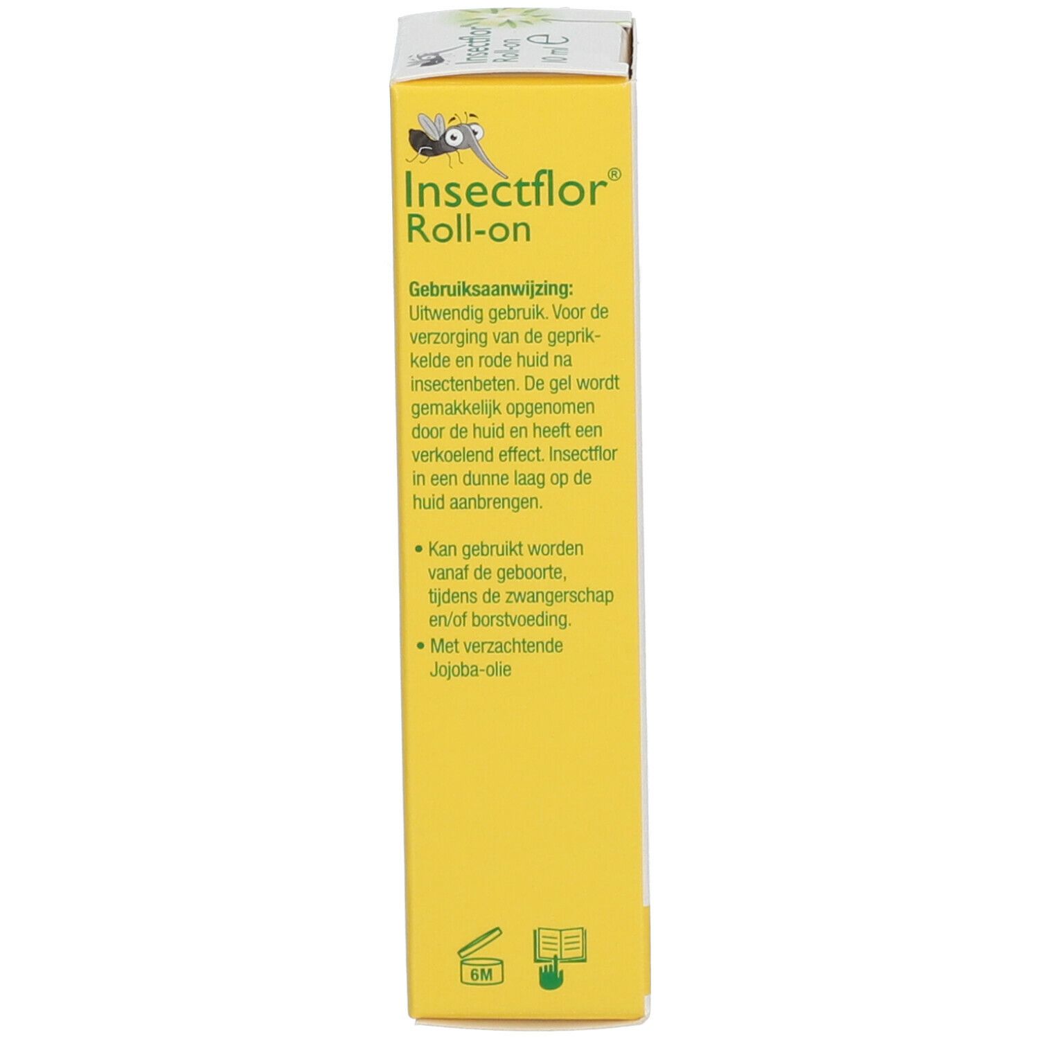 Scatola, gialla. Scritta: Insectflor, Roll-on. Istruzioni per l'uso in olandese.