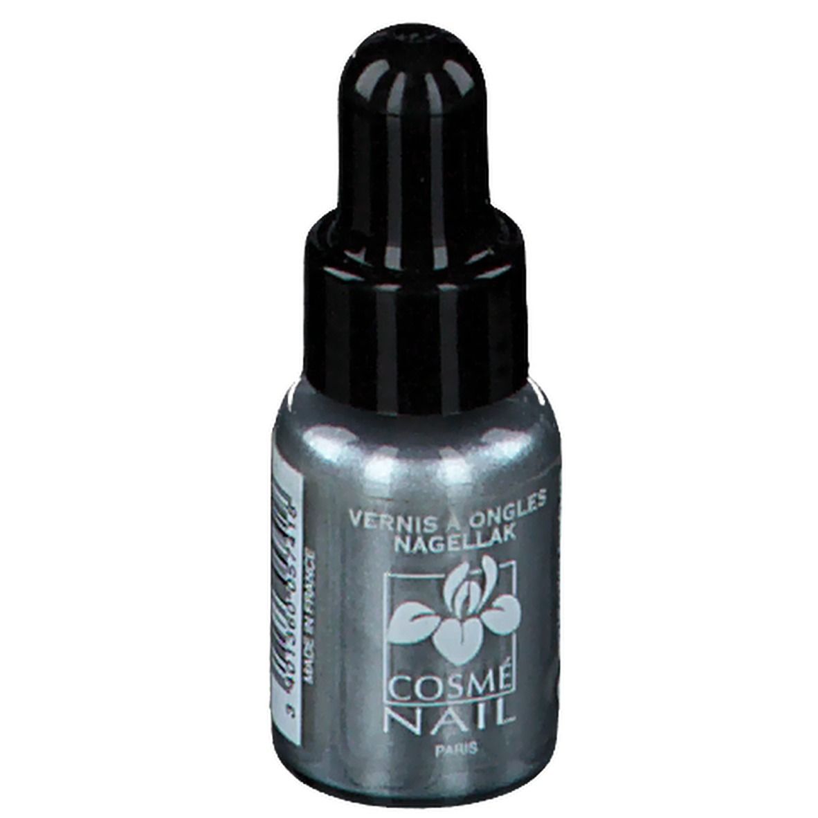Flacone di smalto per unghie con tappo nero. Scritta: COSMÈ NAIL PARIS. Tonalità 129.