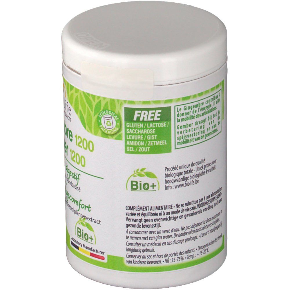 Retro del barattolo bianco Be-Life. Etichetta verde con testo e logo Bio+. Contiene informazioni sugli ingredienti e il valore nutrizionale.