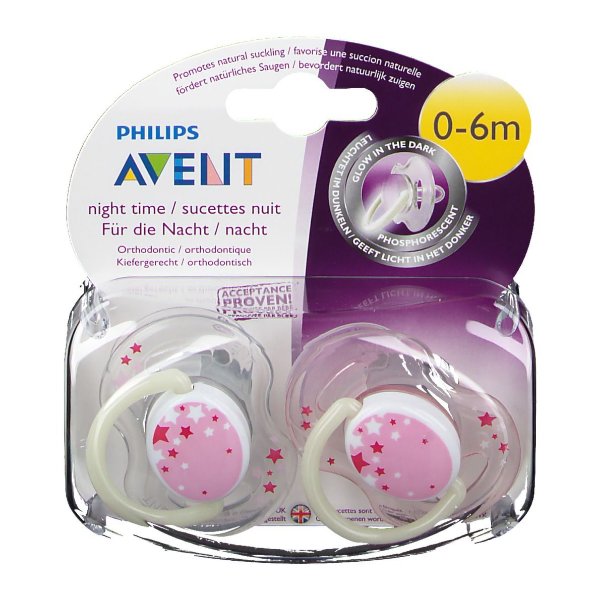 Avent Pacifier Silicone 0-6 Months Night Pink
