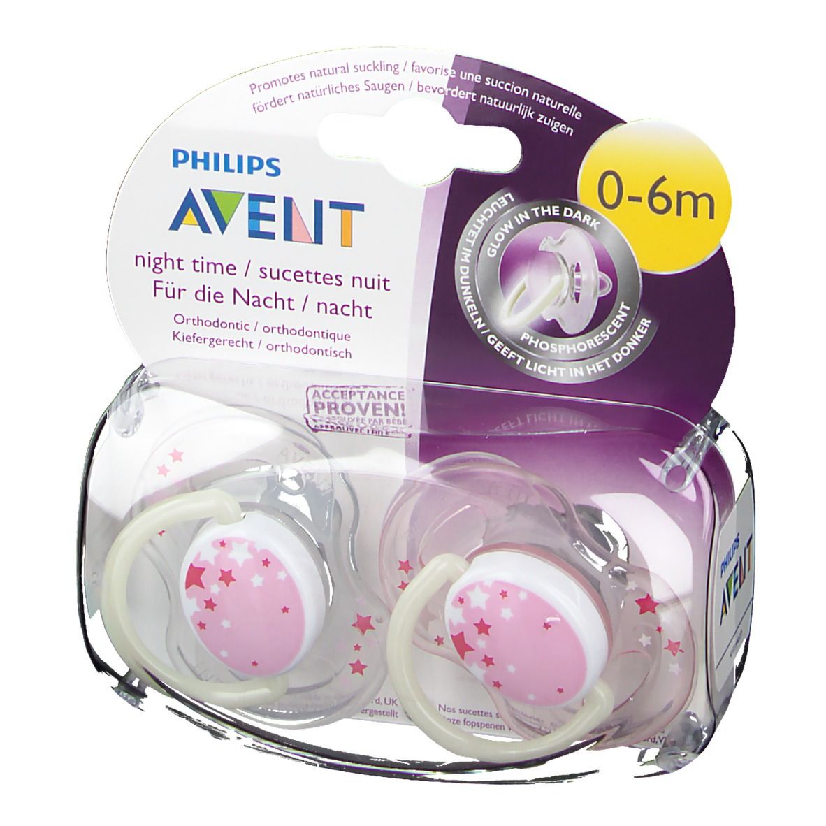 Avent Pacifier Silicone 0-6 Months Night Pink