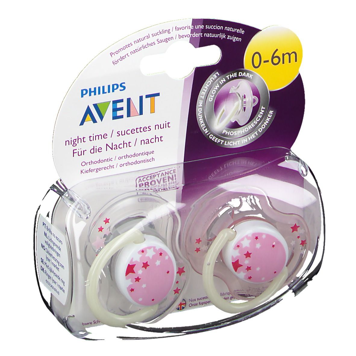 Avent Pacifier Silicone 0-6 Months Night Pink