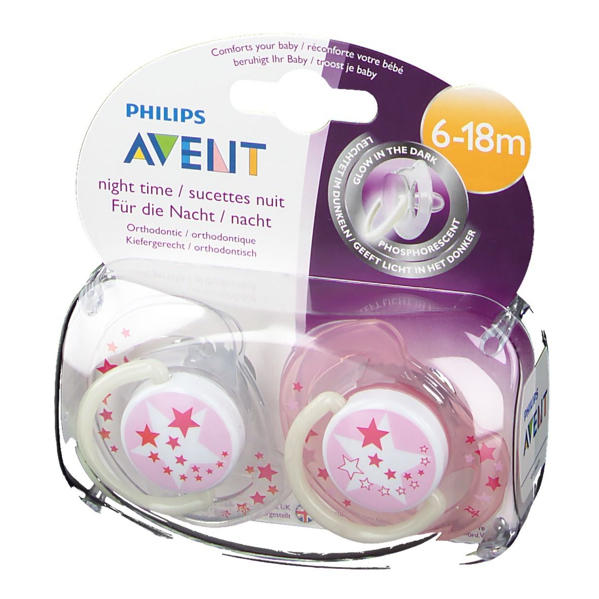 Avent Pacifier Silicone +6 Months Night Pink