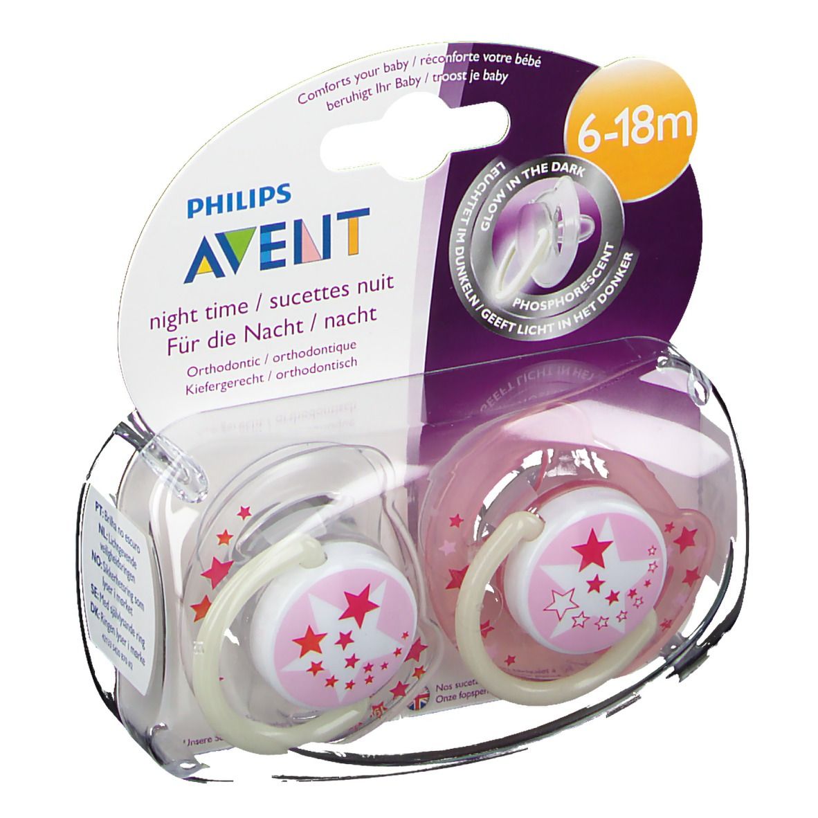 Avent Pacifier Silicone +6 Months Night Pink
