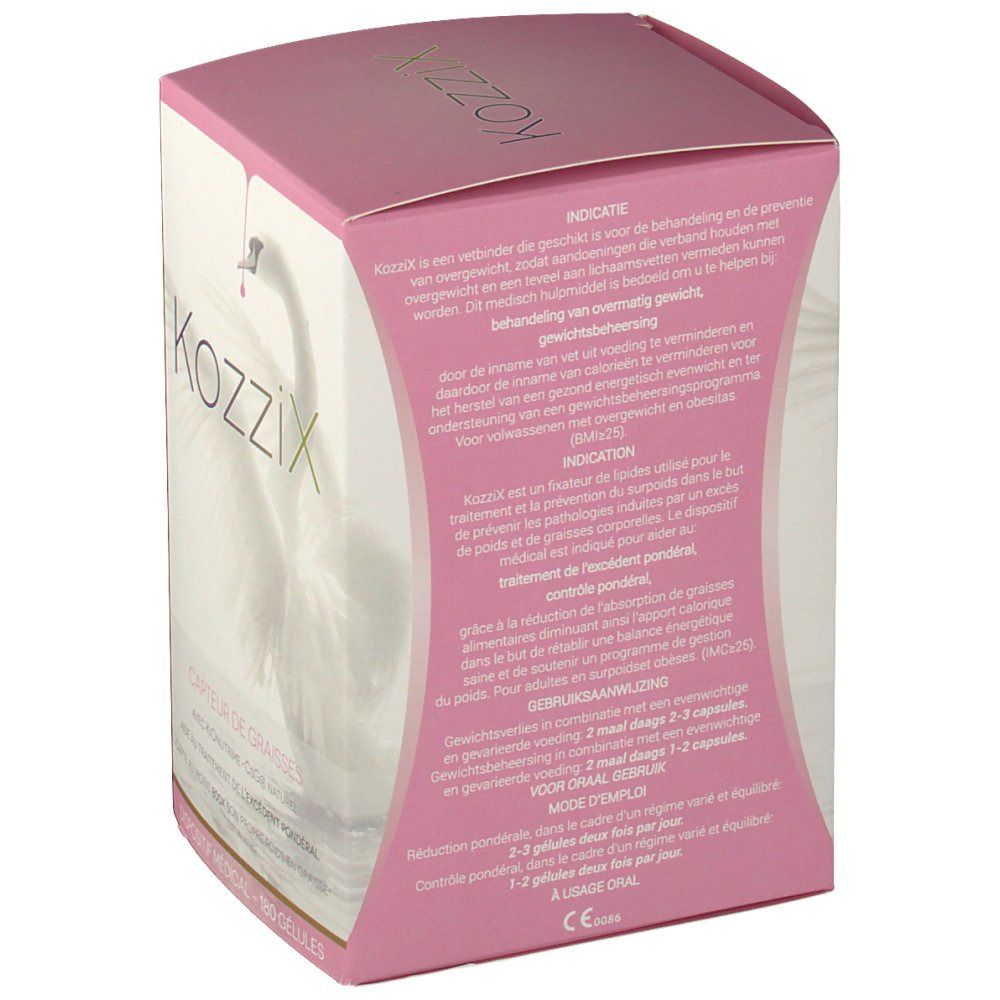 Scatola Kozzix con testo: Indicazioni, dosaggio, "Medisch hulpmiddel".