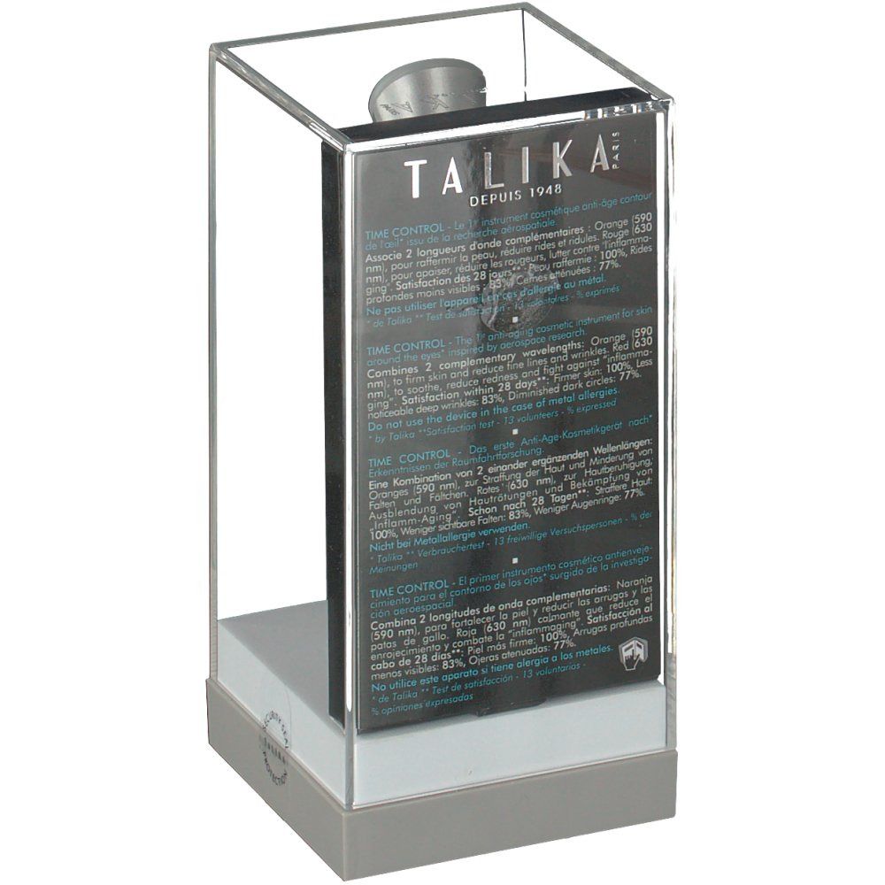 Confezione con testo in custodia trasparente. Scritta: TALIKA. Vista dettagliata delle informazioni sul prodotto.