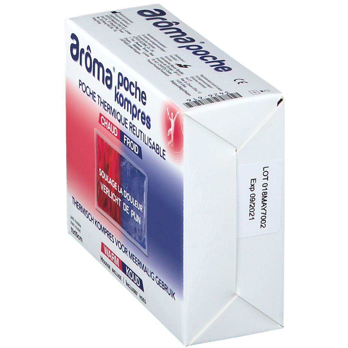 Confezione di Aroma poche kompresse. Dimensioni 11x15cm. Data di scadenza. Scritte varie.