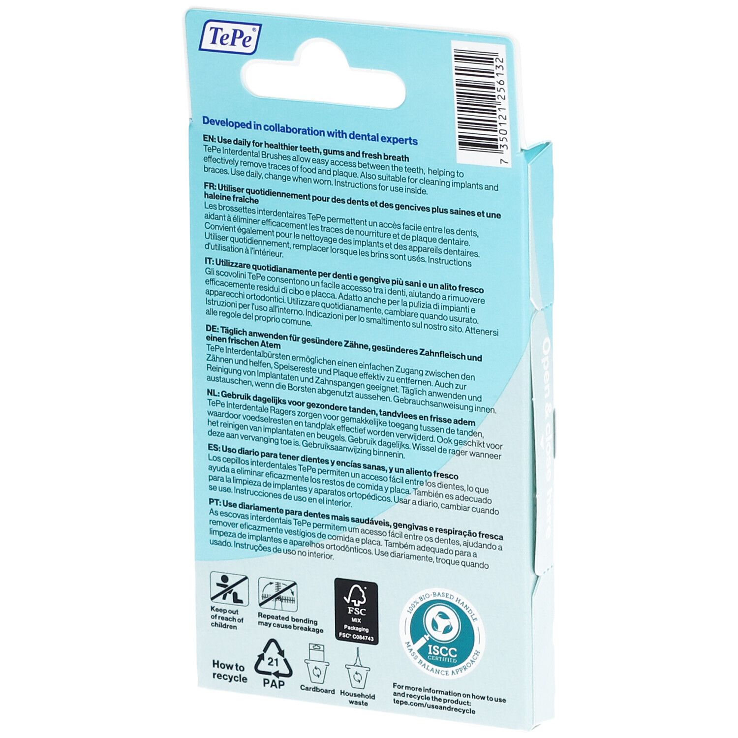 Scatola di 6 scovolini. Setole lilla, setole bianche. Misura 6. Marchio TePe. Scelta sostenibile.