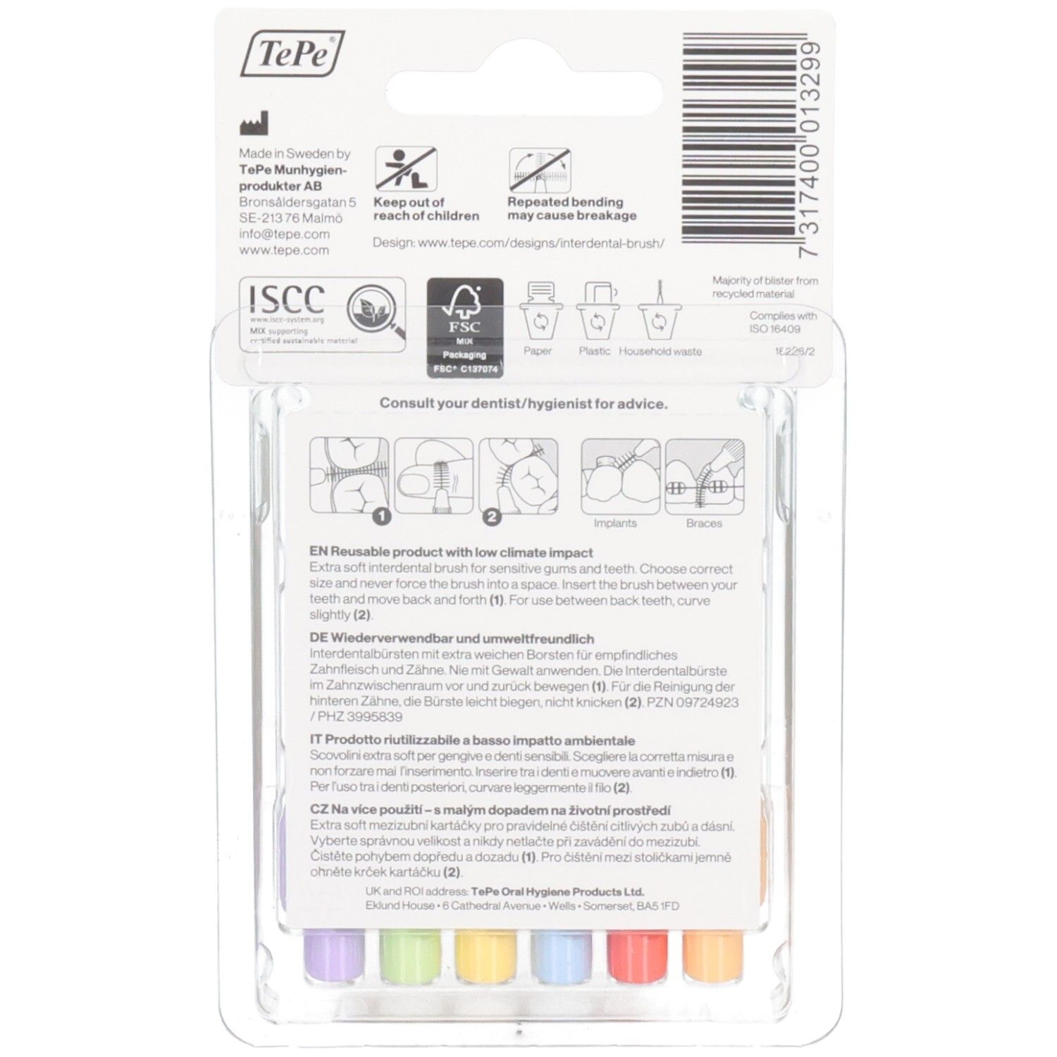 Confezione da 6 scovolini interdentali. Colori assortiti, extra morbidi. Marchio TePe. Scelta sostenibile.